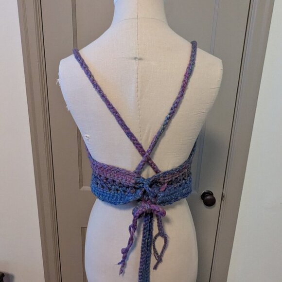 Fairycore Crochet Knit Boho Wrap Top Hippie Festival Coastal Cowgirl Crop - Picture 5 of 8